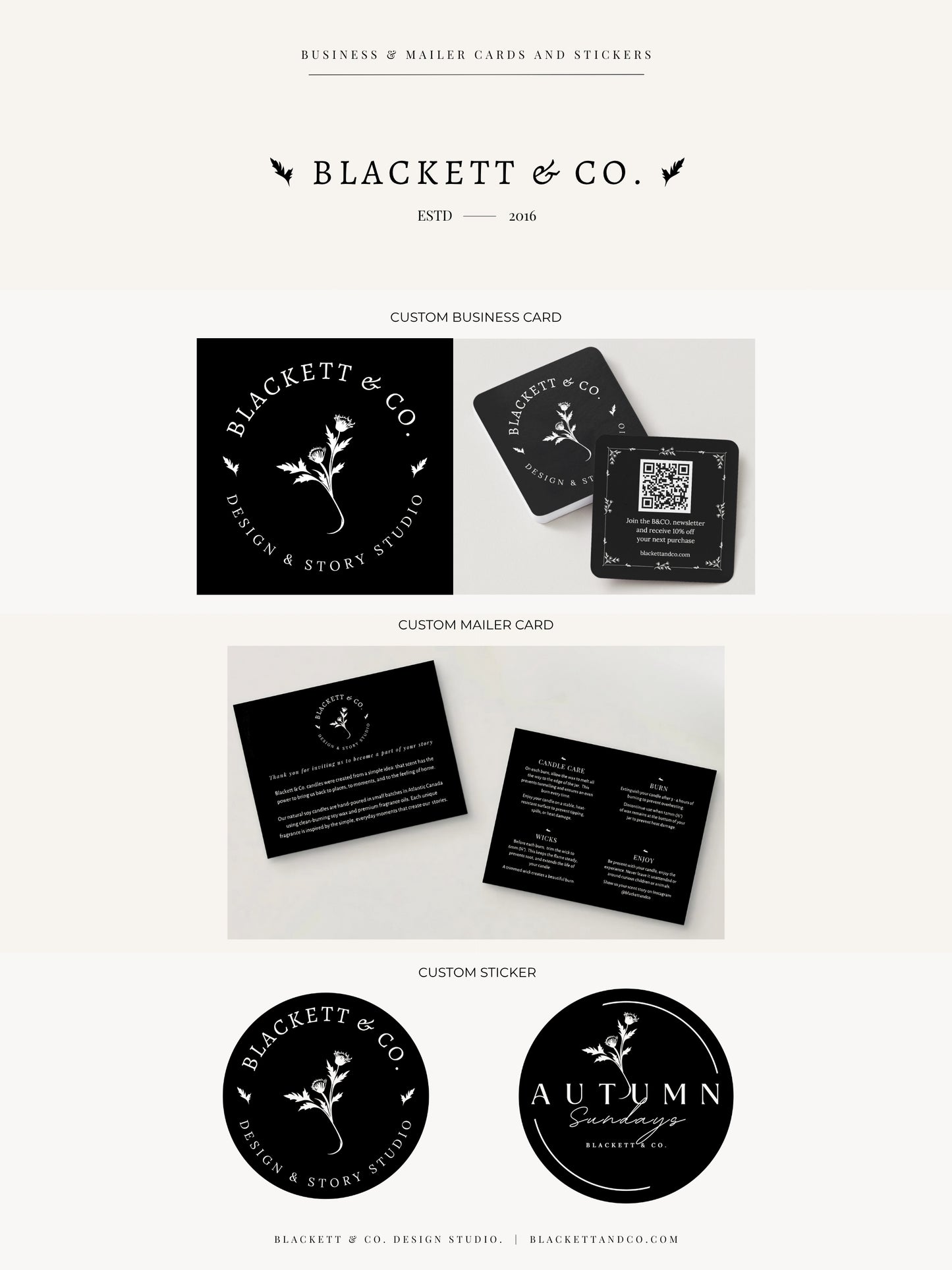 Business Card Add-on, custom designed business card (optional add-ons mailer card, and stickers) to share additional information about your business, products, or services.