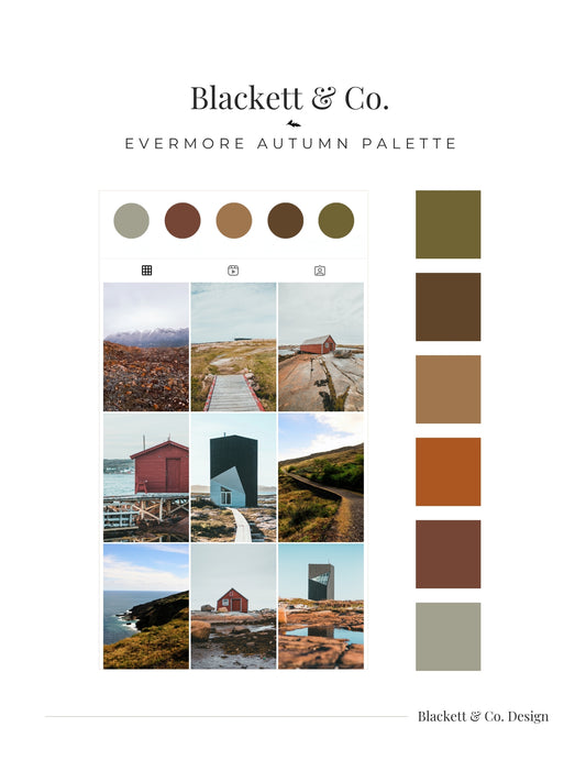 Social media grid featuring Blackett & Co. Evermore Autumn colour palette
