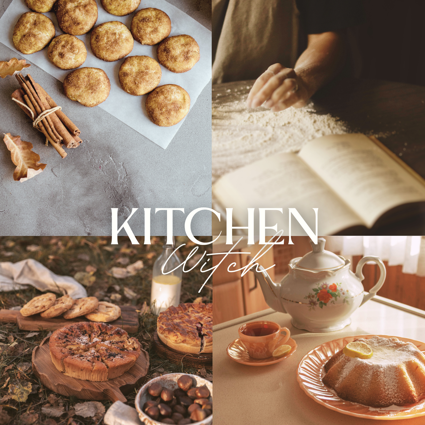 Scent notes of Kitchen Witch scented natural soy candle: hazelnut, warm spices, sugar, whipped vanilla.