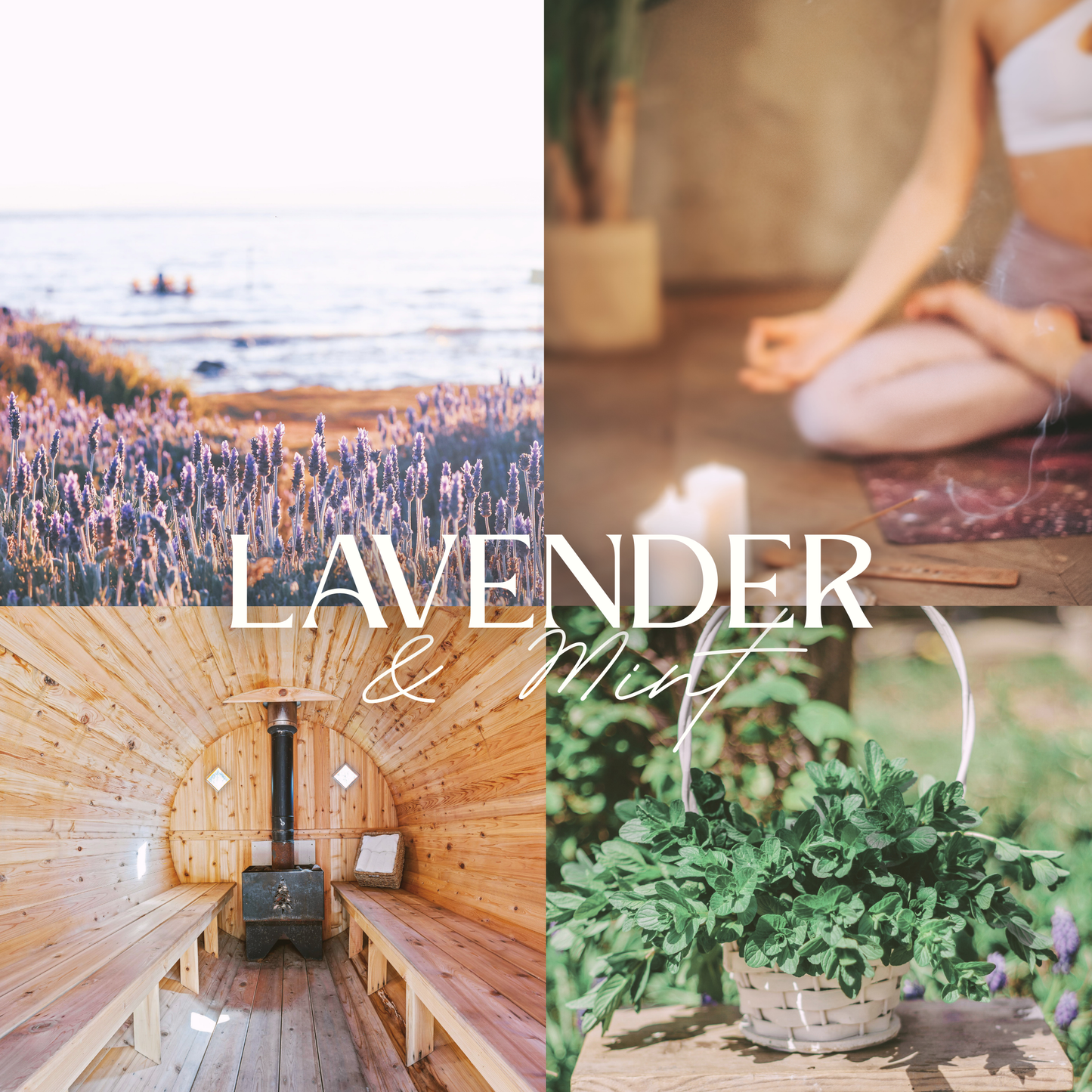 Scent notes of Lavender & Mint scented natural soy candle.