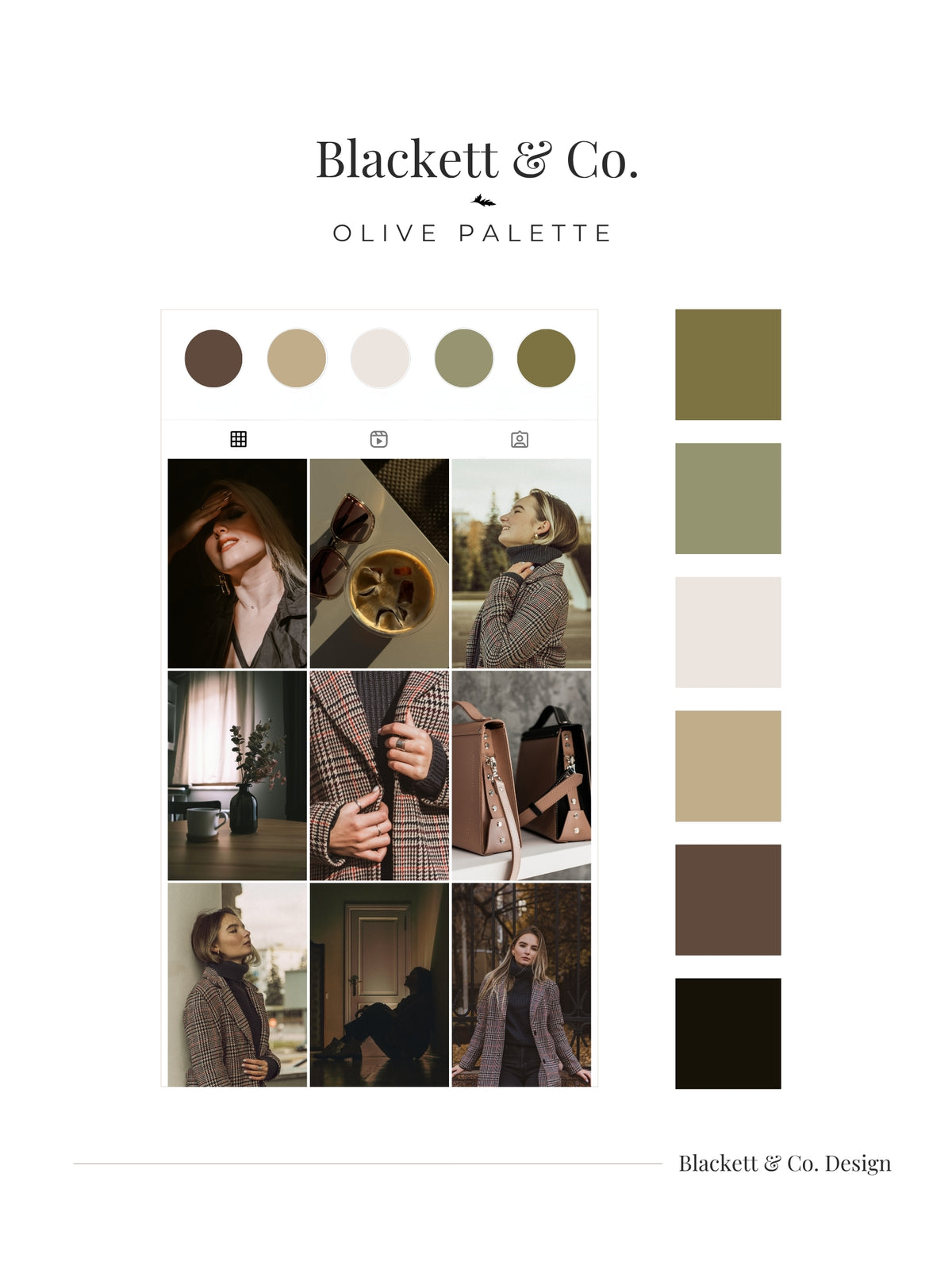 Olive Colour Palette by Blackett & Co. applied to a content creators Instagram posts.