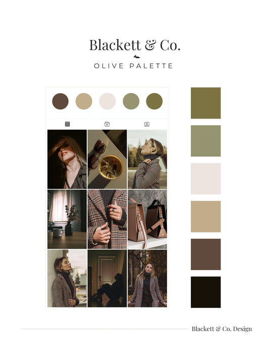 Olive Colour Palette by Blackett & Co. applied to a content creators Instagram posts.