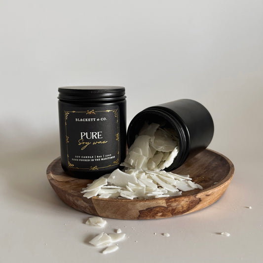 Pure unscented natural soy candle in a black jar by Blackett & Co. with natural soy wax