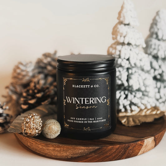 Wintering Season scented natural soy candle by Blackett & Co. handmade in Nova Scotia, Canada.