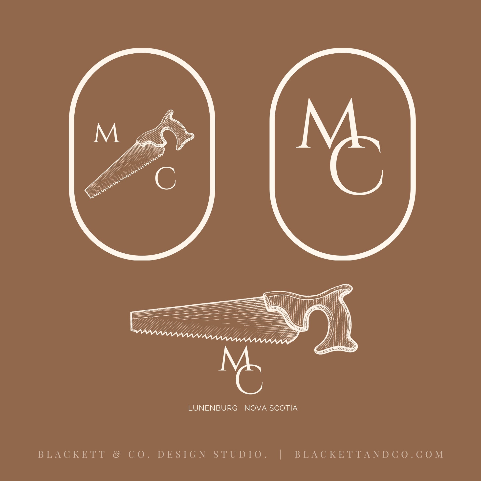 Antique Saw brand logos white line drawings and lettering. Two oval logo frames appear at the top, one containing a hand saw.