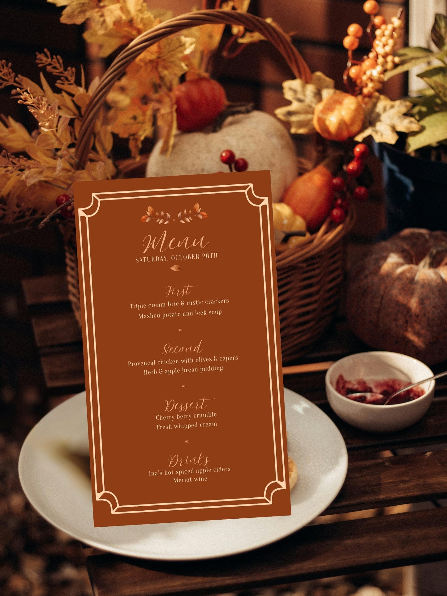 Autumn Supper Club Menu Template - Burnt Orange