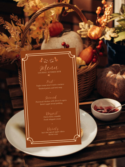 Autumn Supper Club Menu Template - Burnt Orange