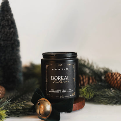 Boreal Balsam scented natural soy candle hand poured by Blackett & Co.