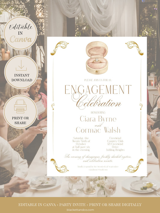 Elegant Engagement Party Invitation Template - Engagement Ring
