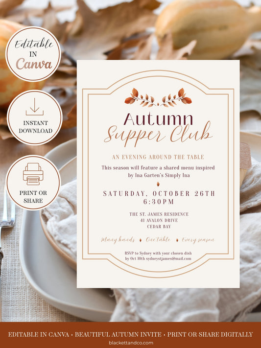 Autumn Supper Club Invitation Template - Ivory