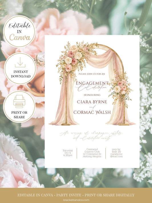 Elegant Engagement Party Invitation Template - Ivory Floral Arbour