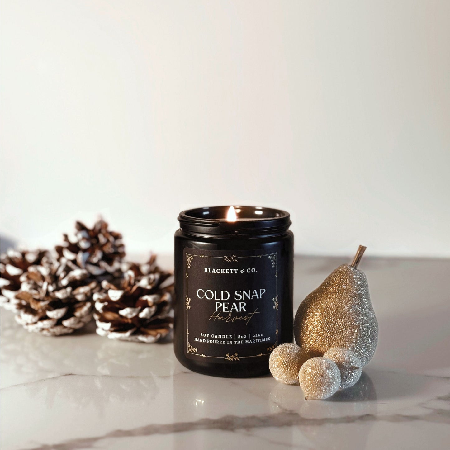 Cold Snap Pear Harvest scented natural soy candle handmade by Blackett & Co.