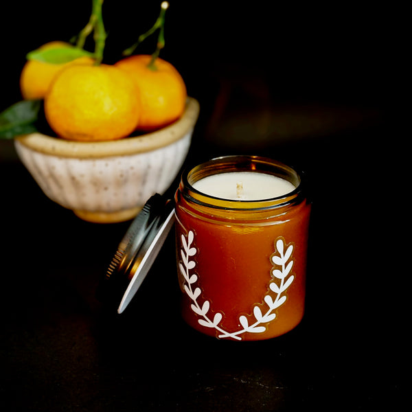 Citrus Tree soy candle, bowl of tangerines, Blackett & Co. soy candles handmade in Halifax, Nova Scotia
