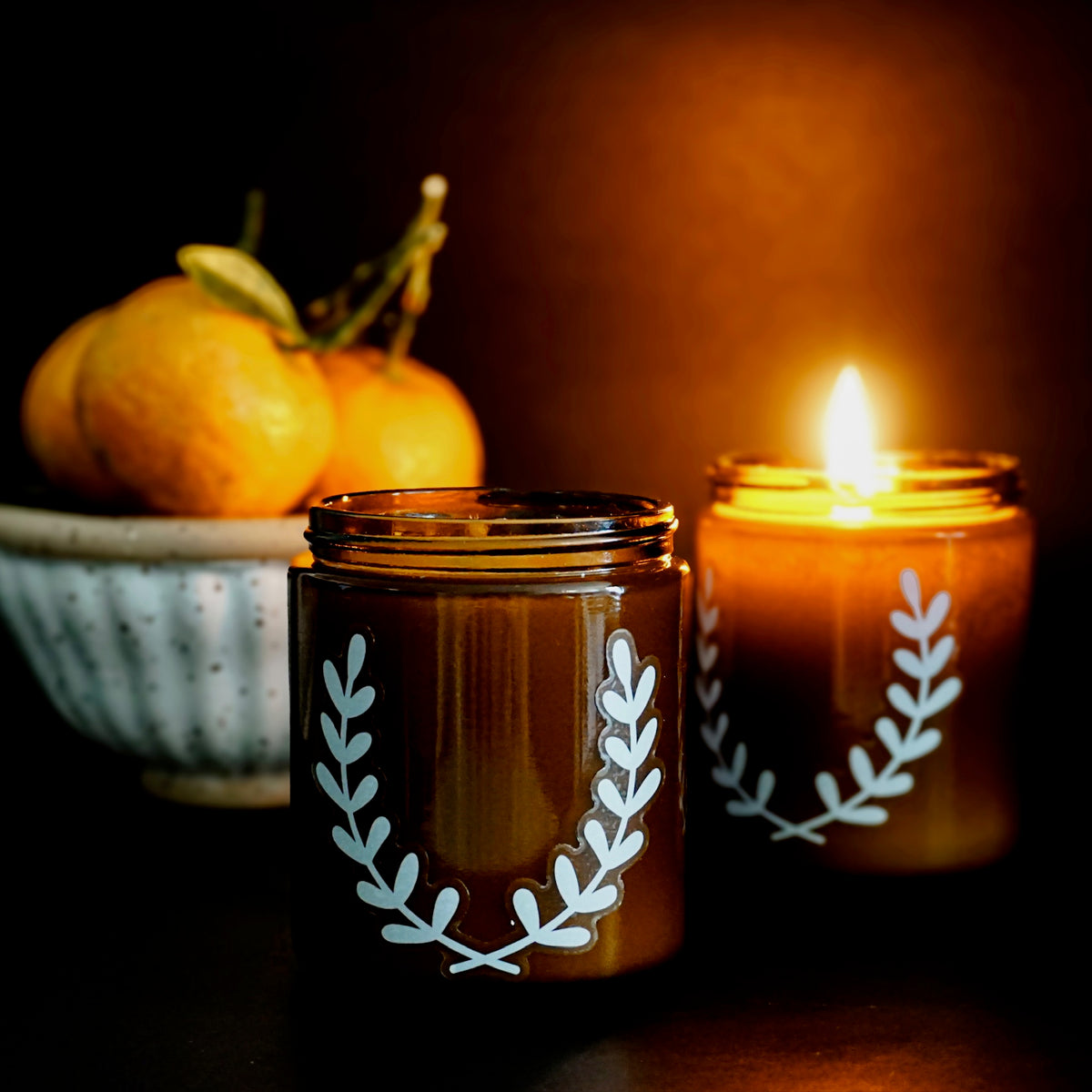 Citrus Tree soy candle, bowl of tangerines, Blackett & Co. soy candles handmade in Halifax, Nova Scotia