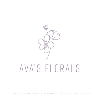 Florals brand logo, a minimalist logo design featuring a delicate line drawing of flowers above the text, on a solid white background.