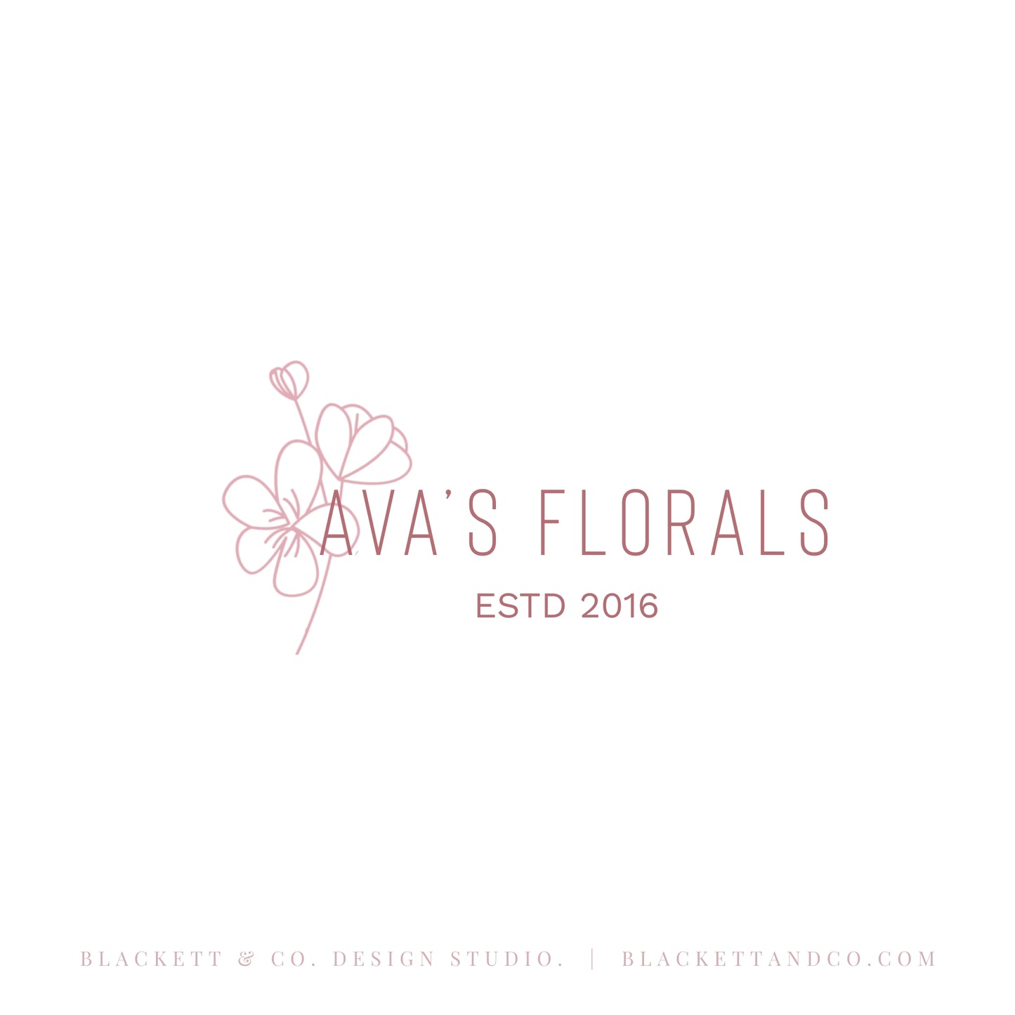 Florals brand logo minimalist logo design for featuring delicate line art of flowers and text on a solid white background.