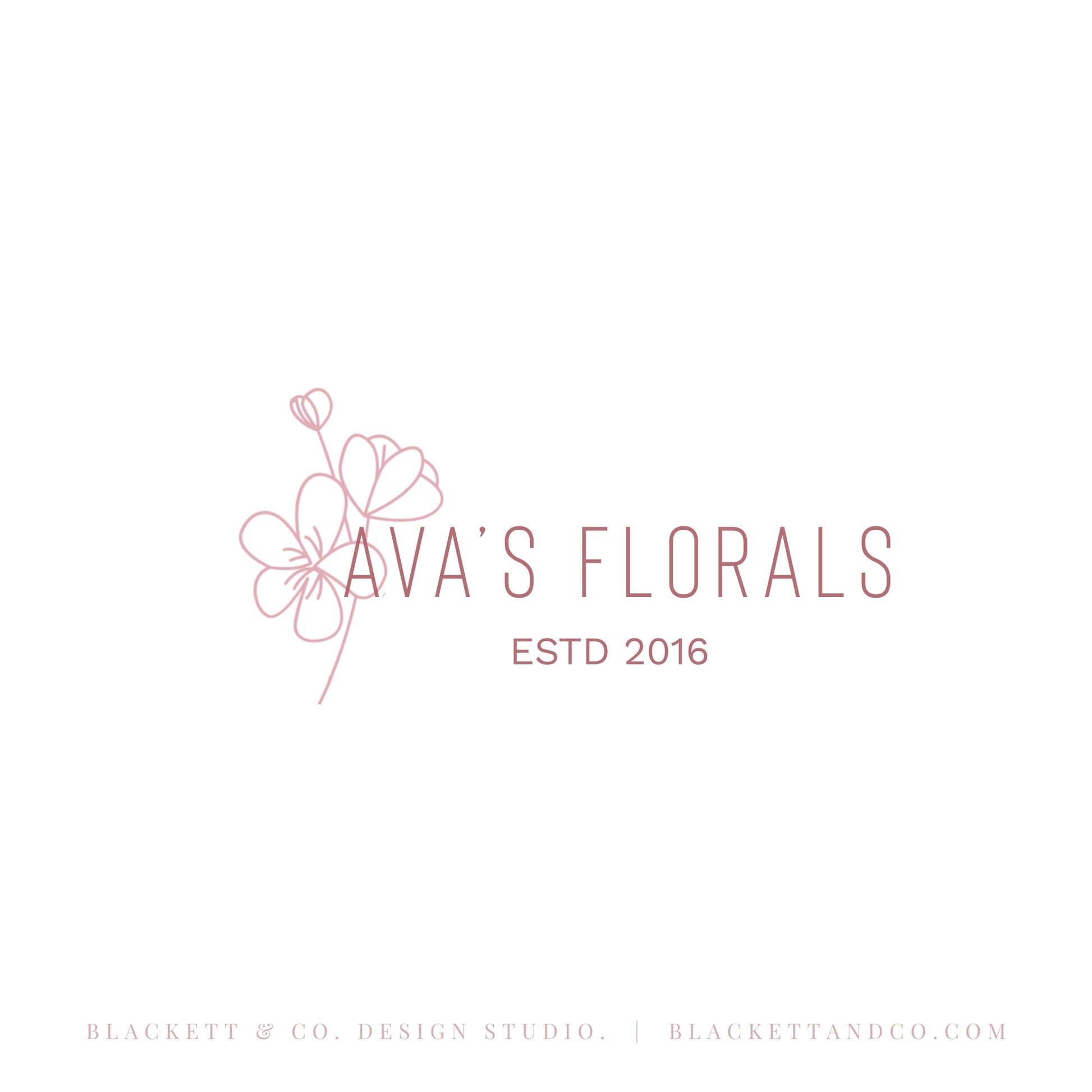 Florals brand logo minimalist logo design for featuring delicate line art of flowers and text on a solid white background.