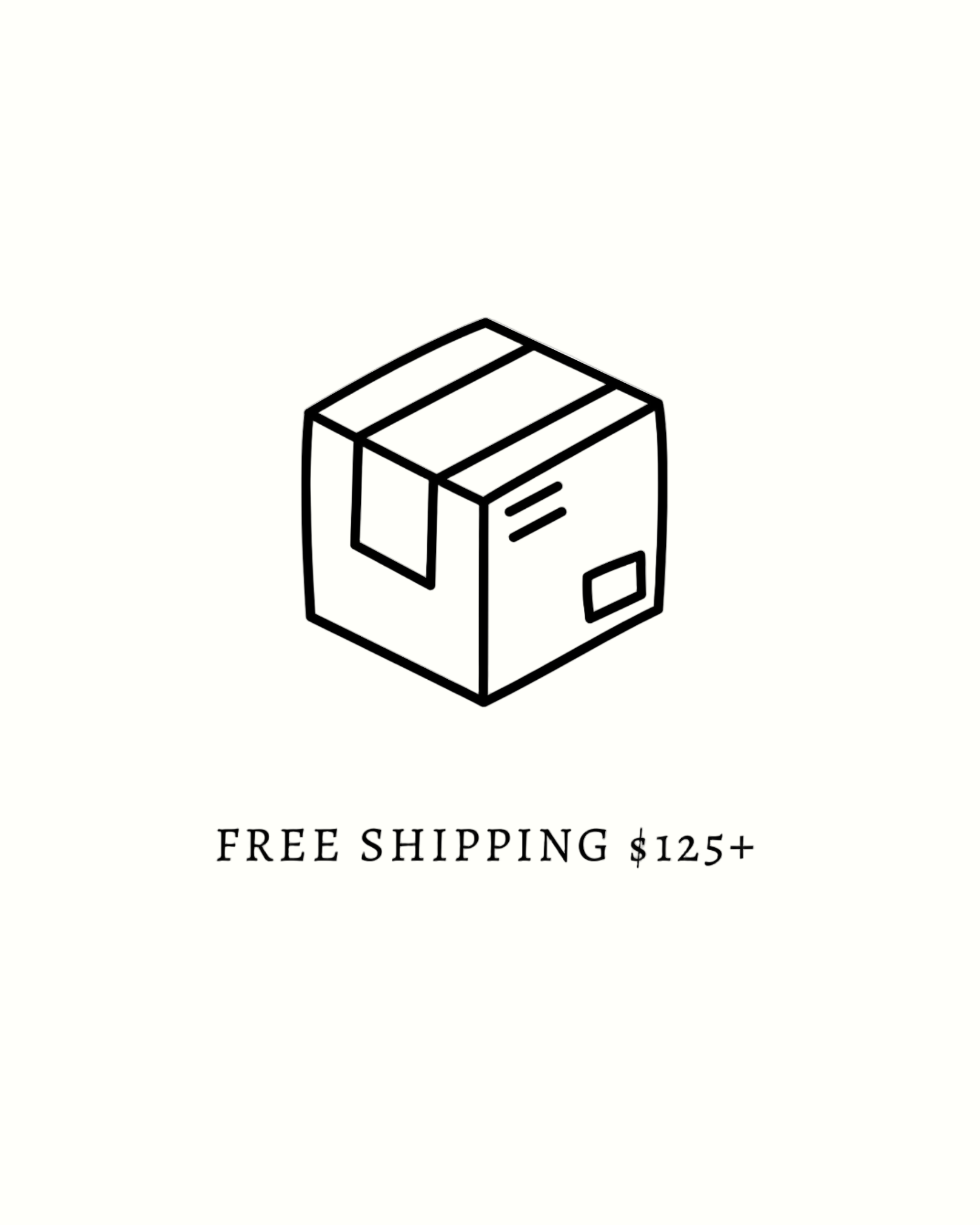 Icon of a box with 'Free Shipping $125+' text on a white background