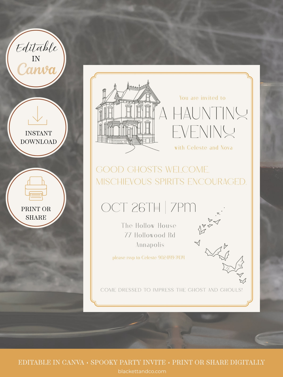 Hallowe'en Party Invitation Template - A Haunting Evening