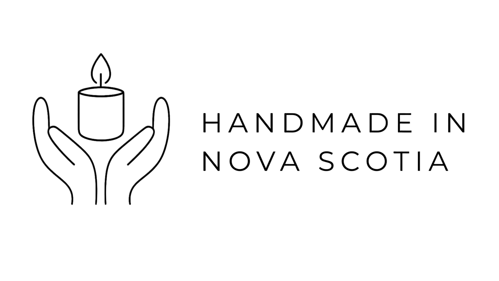 Logo with hands holding a candle and 'Handmade in Nova Scotia' text on a white background