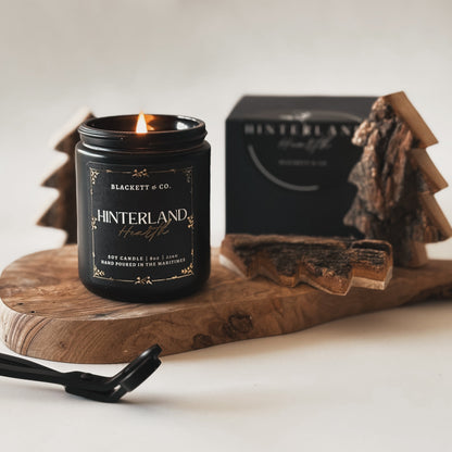 Hinterland Hearth soy candle hand poured in small batches by Blackett & Co. in Nova Scotia, Canada