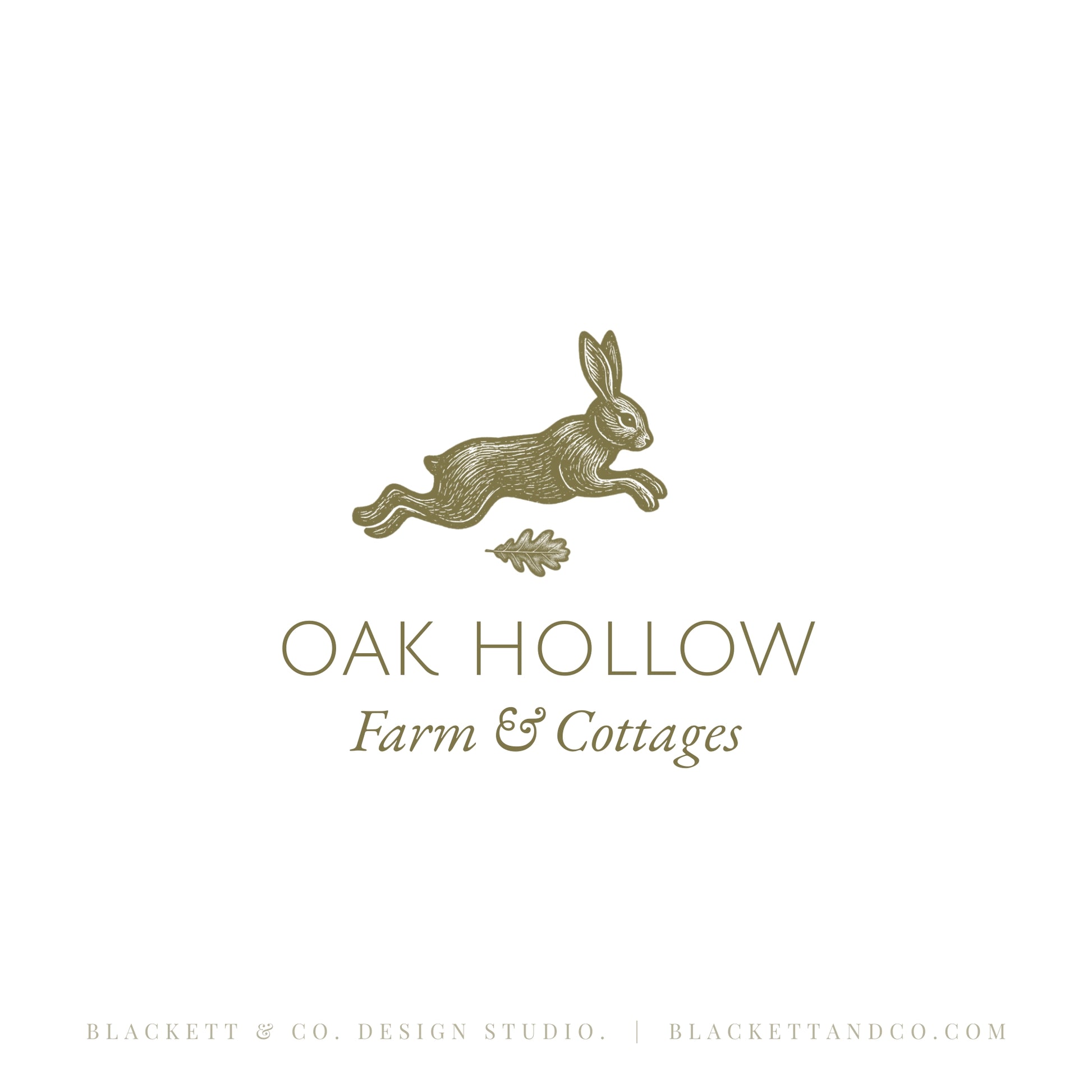 Oak & Hare theme logo on a white background featuring a hare illustration above sans-serif and serif text.