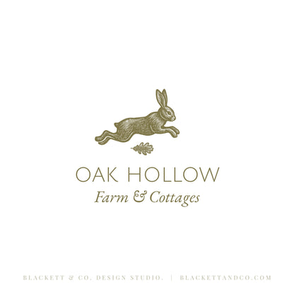Oak & Hare theme logo on a white background featuring a hare illustration above sans-serif and serif text.