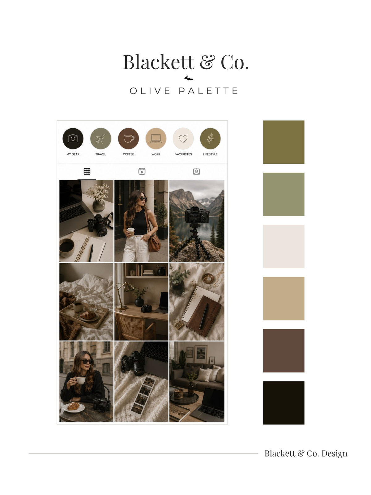 Olive Colour Palette by Blackett & Co. applied to a content creators Instagram posts.