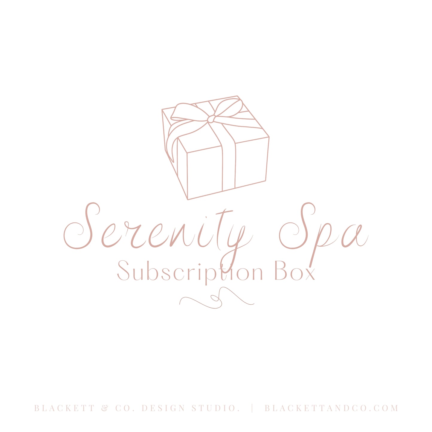 Serenity Brand Logo graphic featuring a simple line drawing of a wrapped gift box above elegant cursive text.
