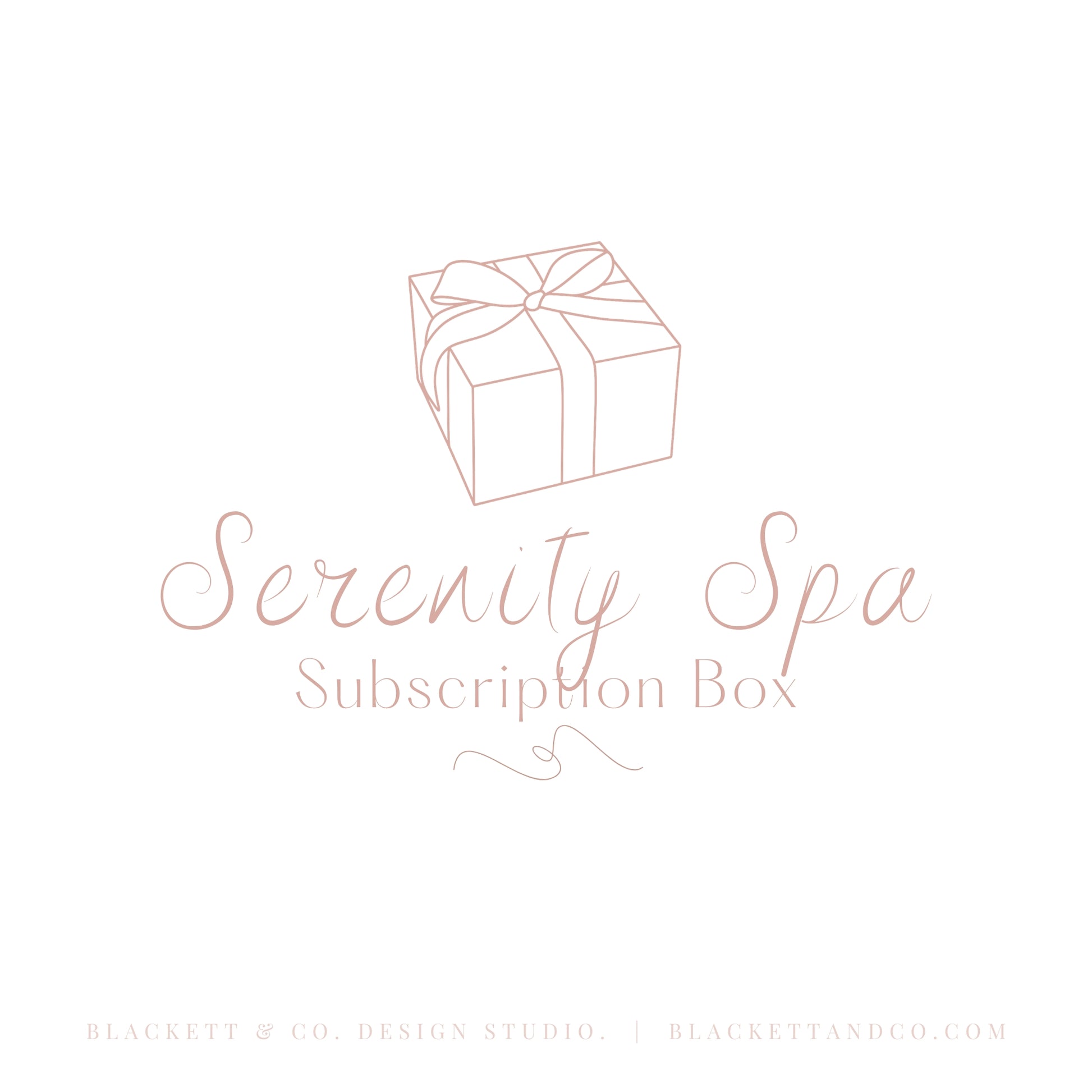 Serenity Brand Logo graphic featuring a simple line drawing of a wrapped gift box above elegant cursive text.