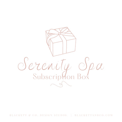 Serenity Brand Logo graphic featuring a simple line drawing of a wrapped gift box above elegant cursive text.