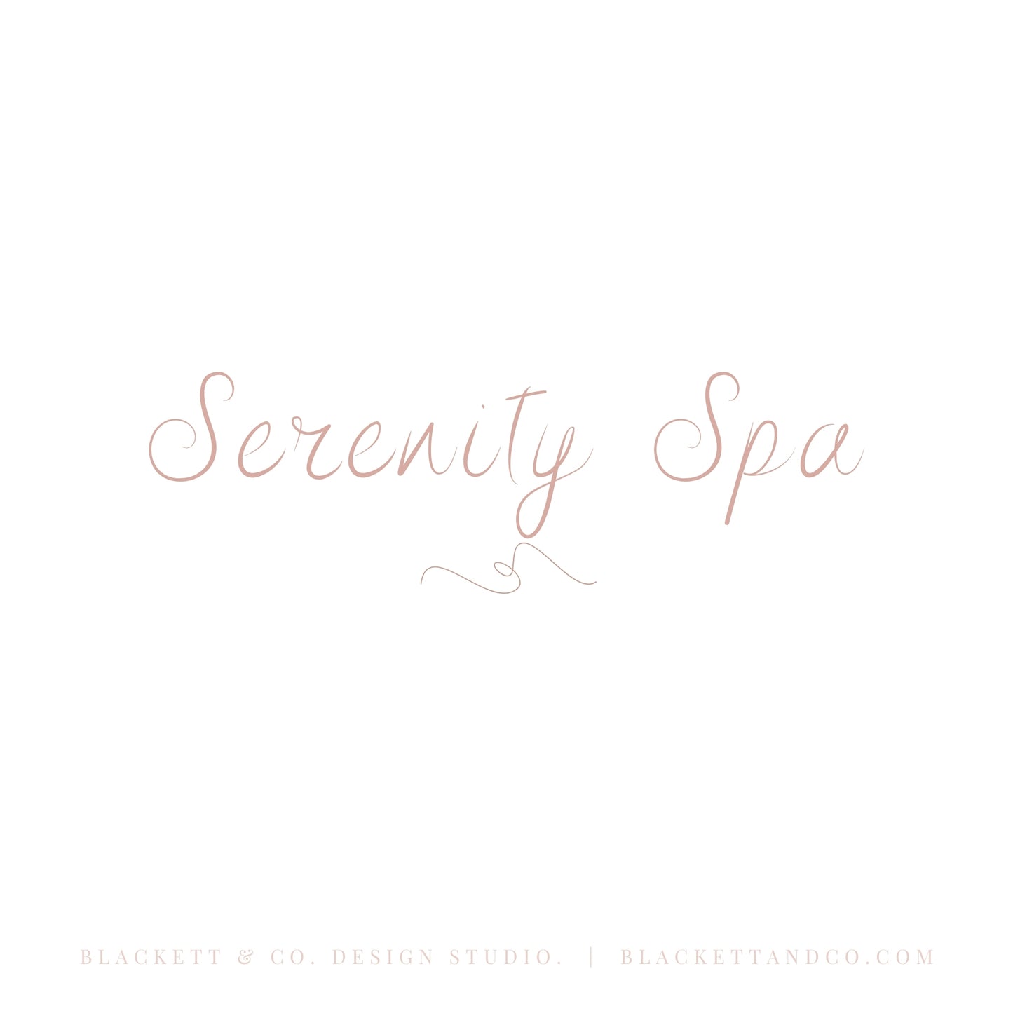 Serenity Brand Logo minimalist logo graphic a delicate rose gold cursive font with a centred elegant swopping line below.