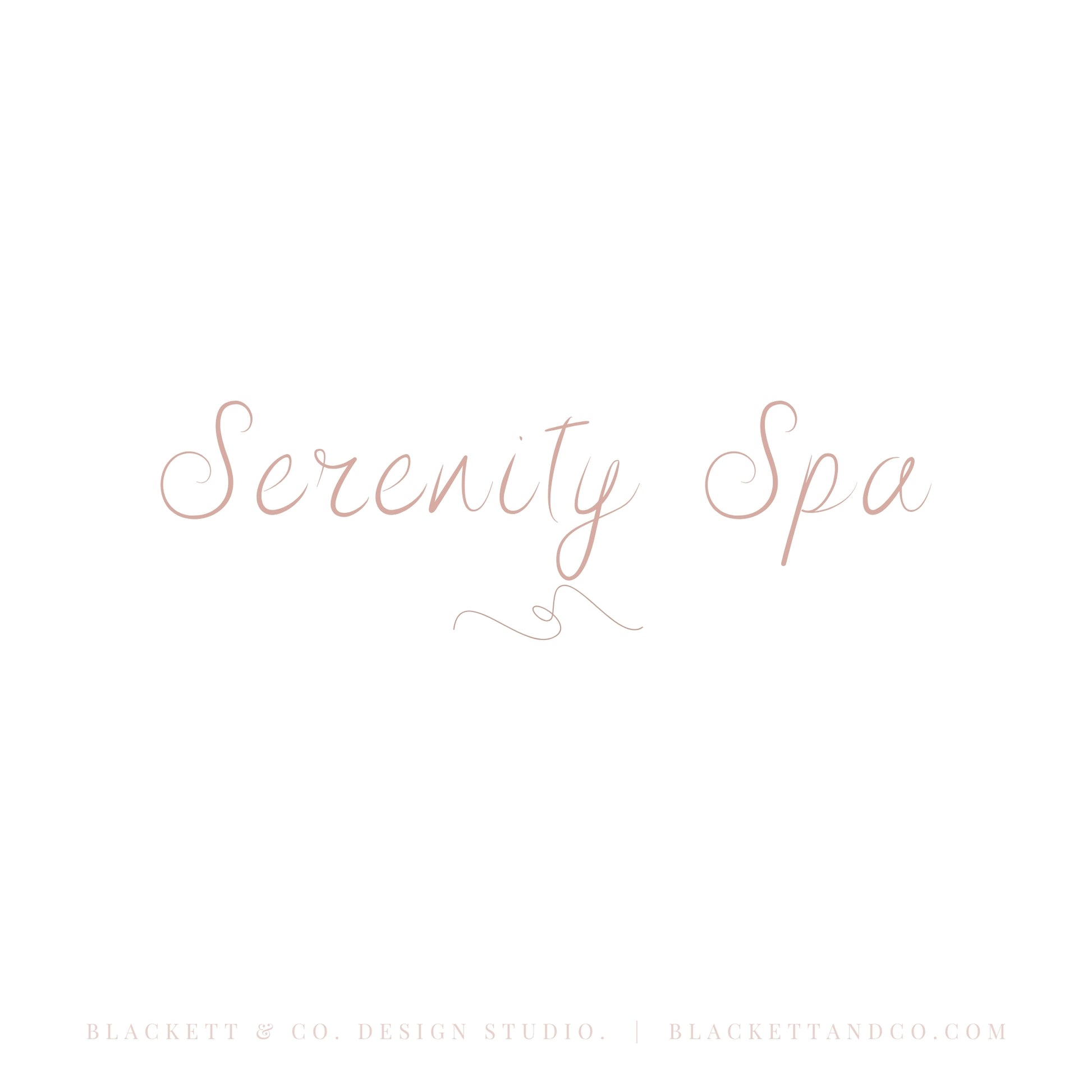 Serenity Brand Logo minimalist logo graphic a delicate rose gold cursive font with a centred elegant swopping line below.