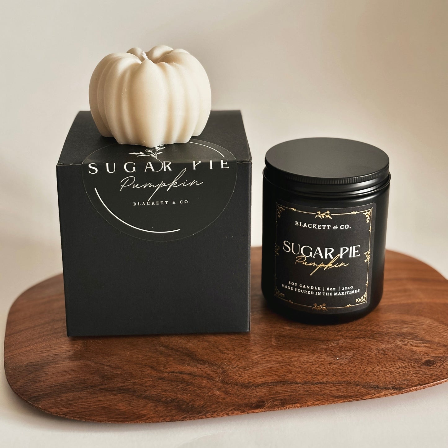 Sugar Pie Pumpkin soy candle set with pumpkin shaped soy candle