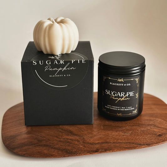 Sugar Pie Pumpkin soy candle set with pumpkin shaped soy candle