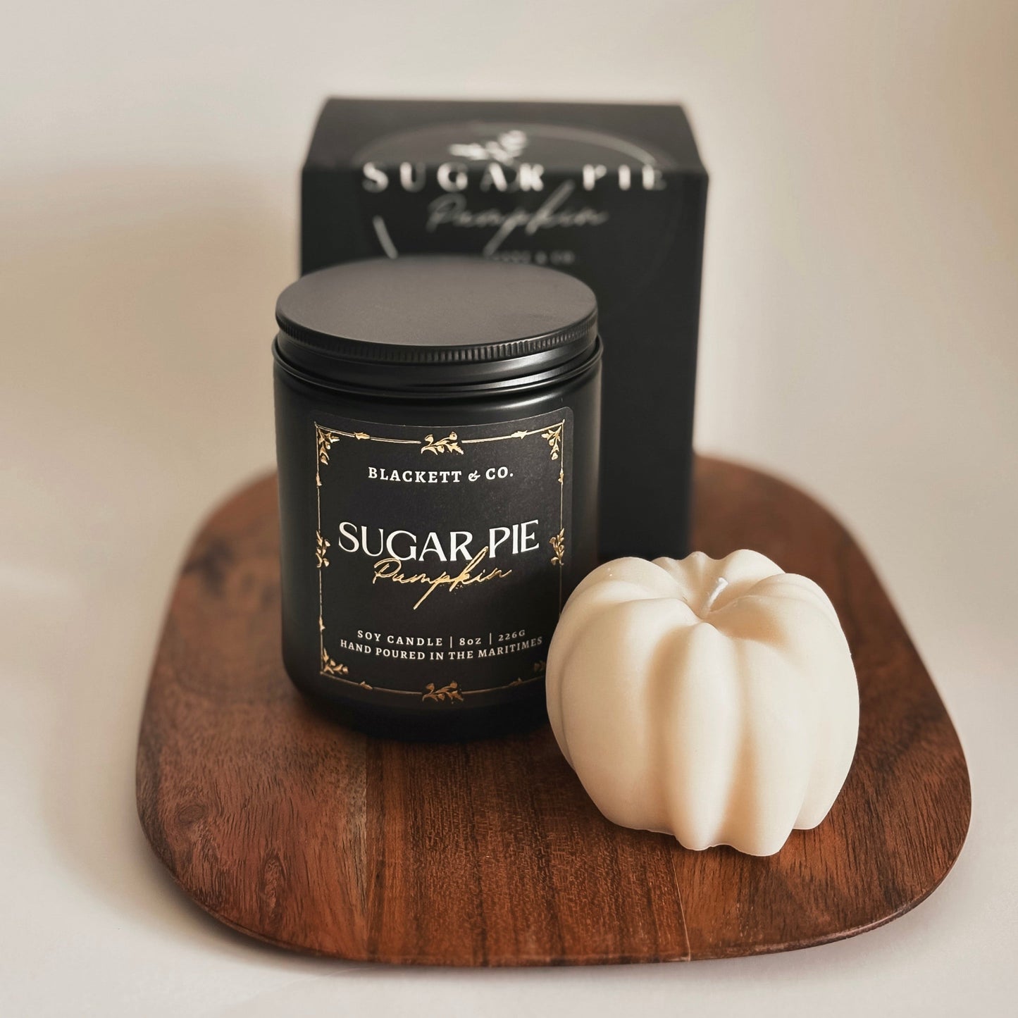 Sugar Pie Pumpkin soy candle set with pumpkin shaped soy candle