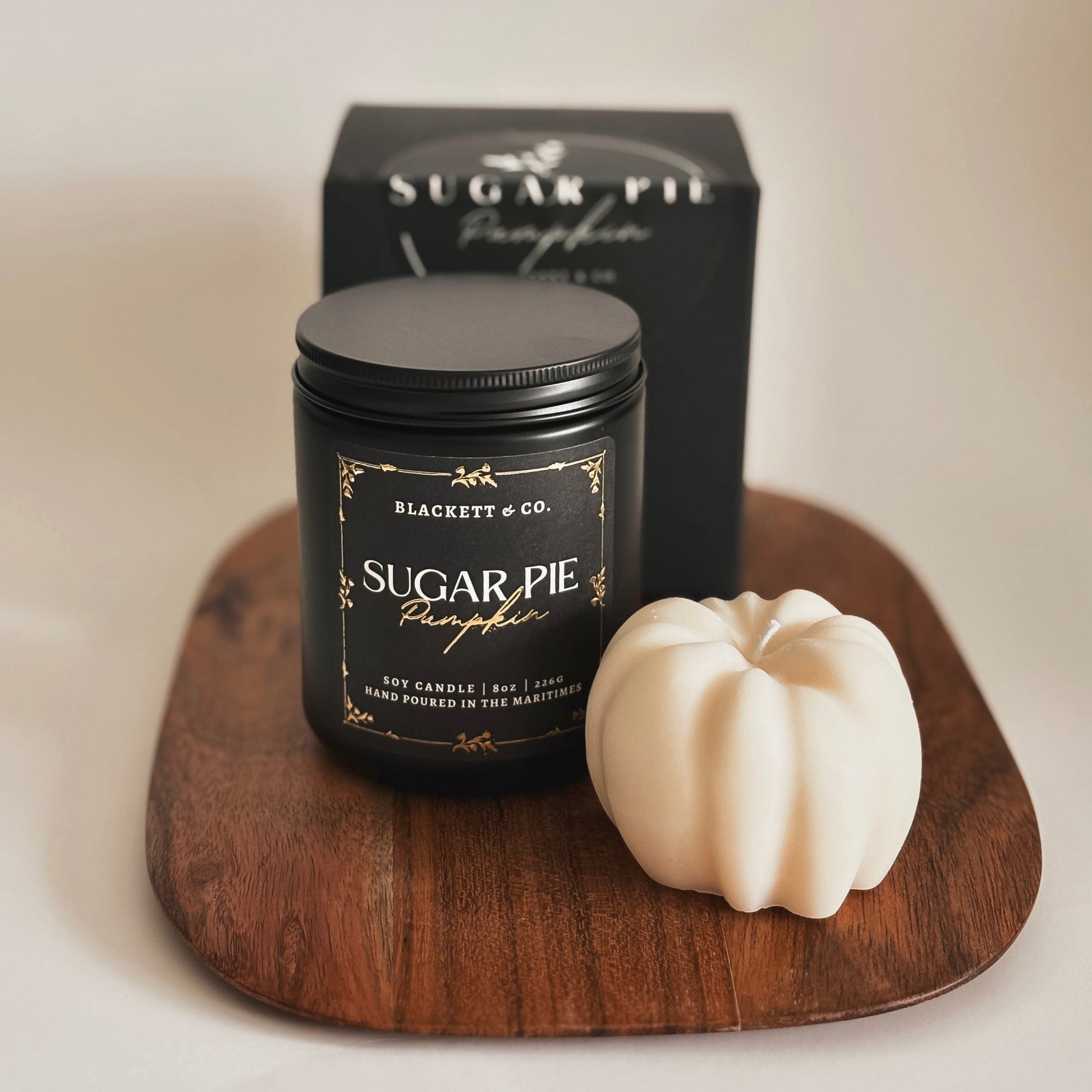 Sugar Pie Pumpkin soy candle set with pumpkin shaped soy candle