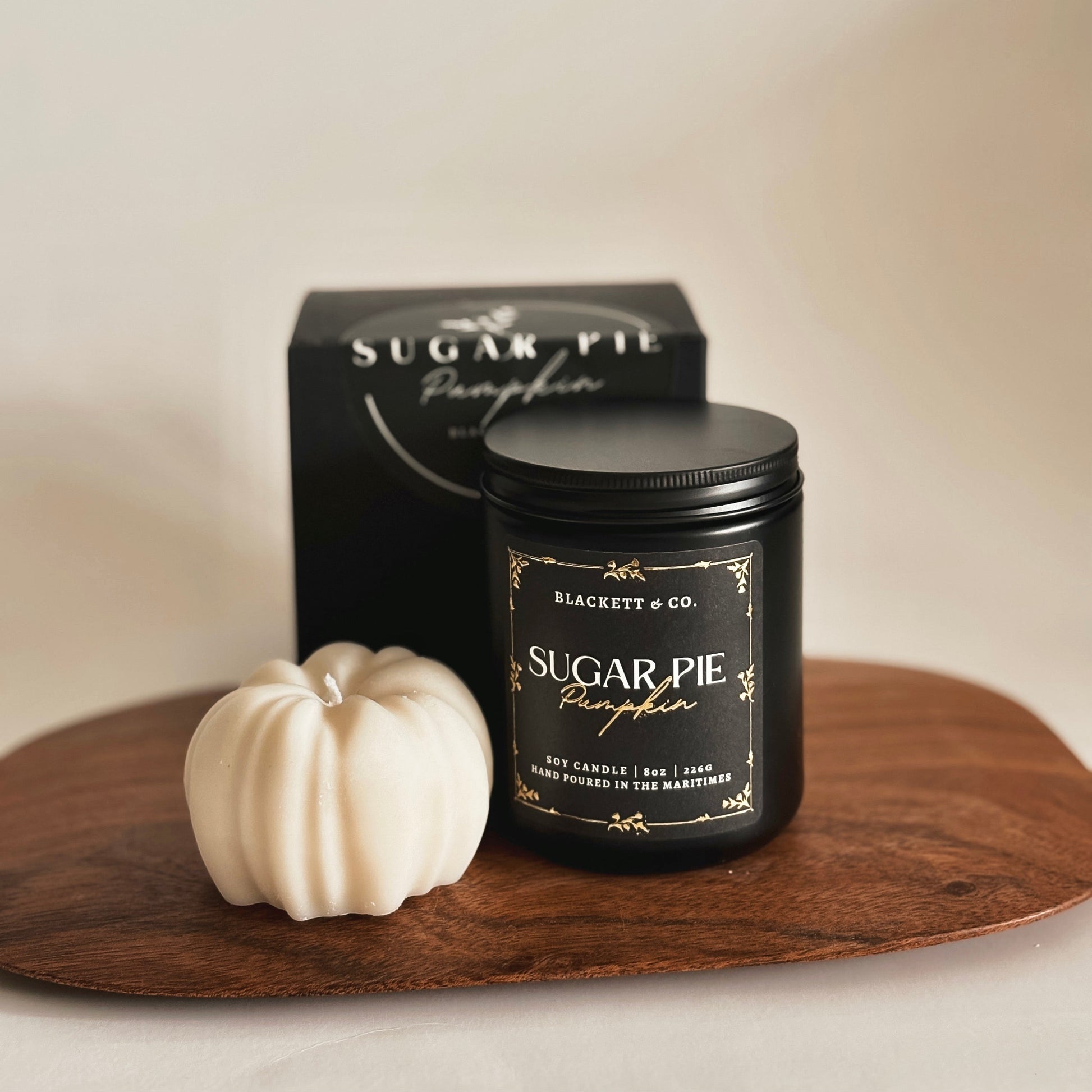 Sugar Pie Pumpkin soy candle set and pumpkin shaped soy candle