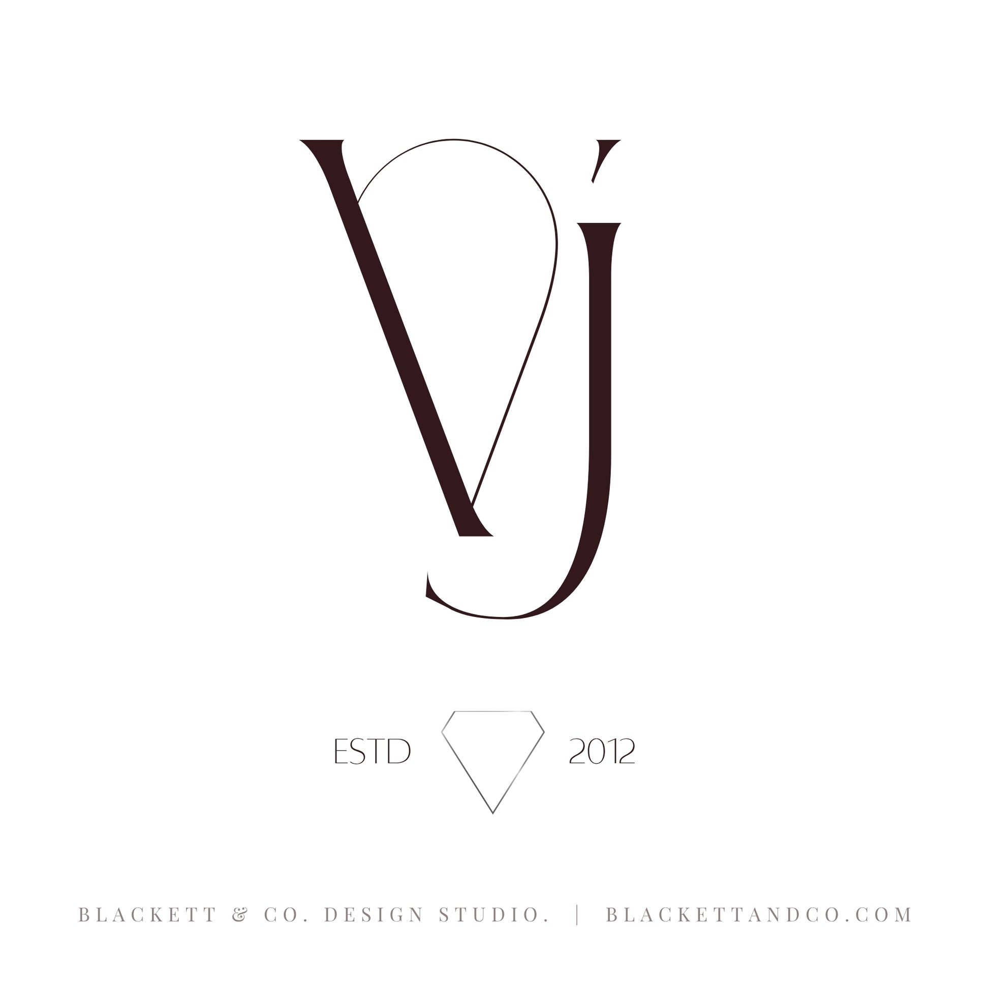 A minimalist brand logo design featuring stylized serif letters in dark charcoal brown on a white background.