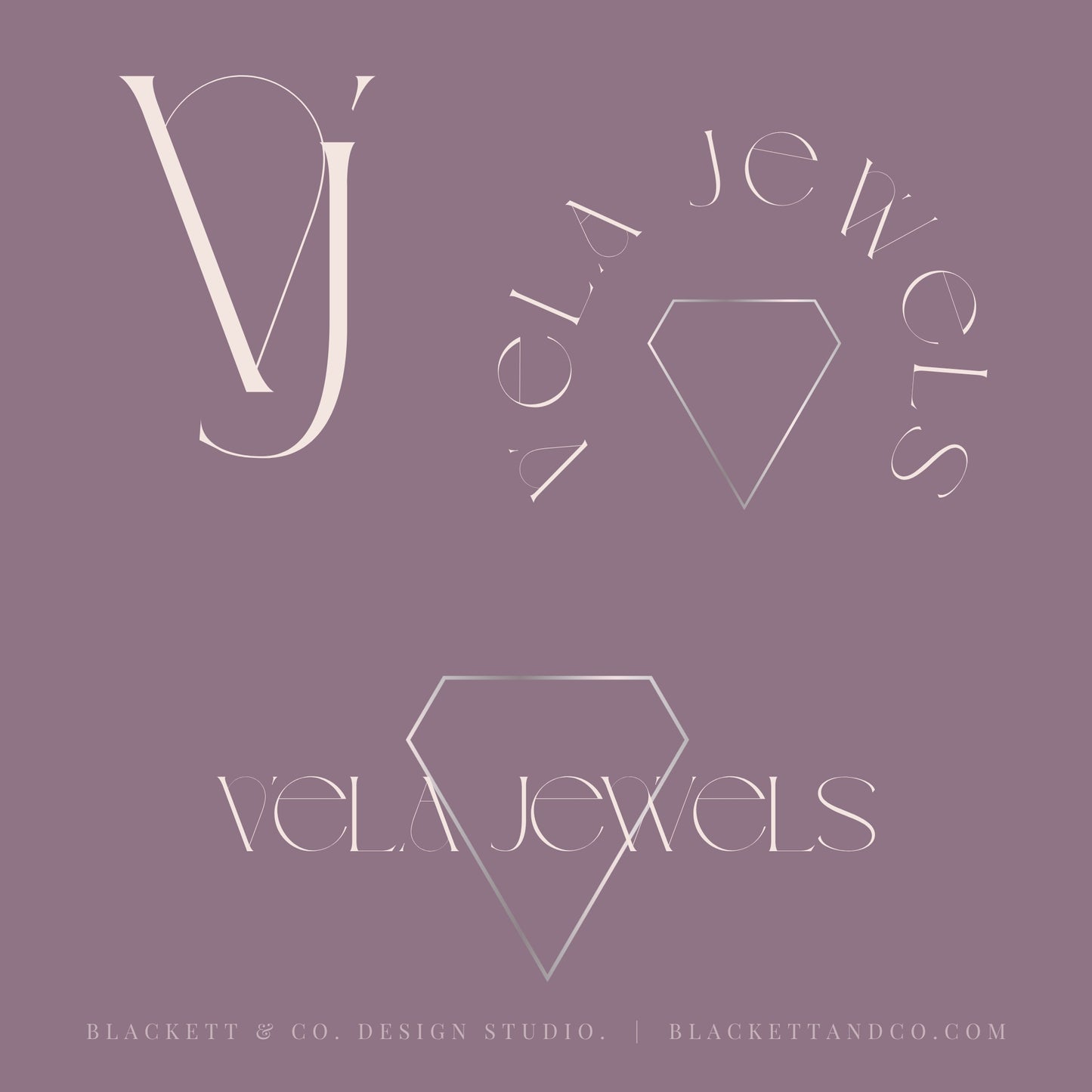 A minimalist brand logo design for ' featuring elegant serif typography and a geometric diamond outline on a solid muted mauve background.