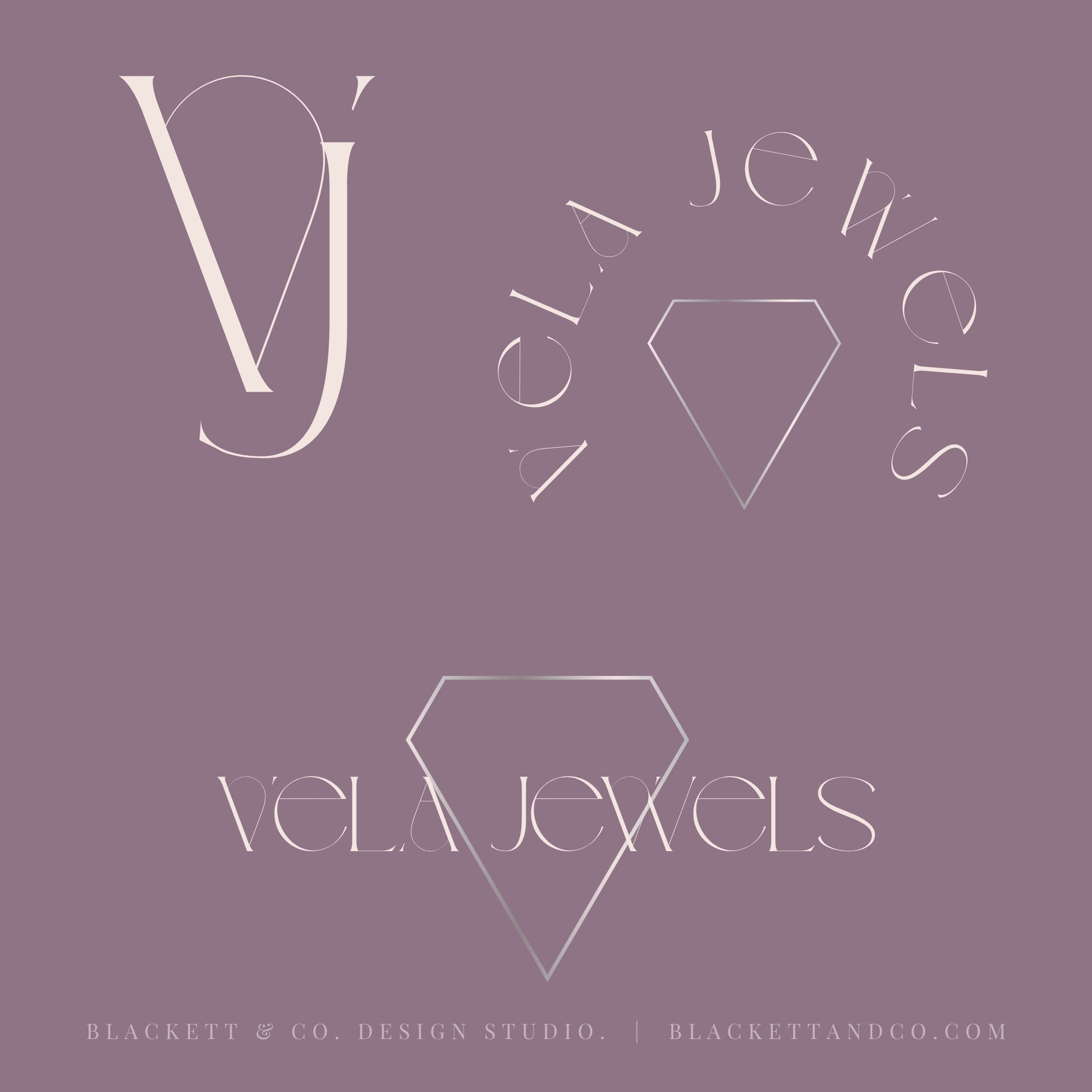 A minimalist brand logo design for ' featuring elegant serif typography and a geometric diamond outline on a solid muted mauve background.