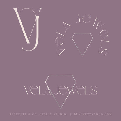 A minimalist brand logo design for ' featuring elegant serif typography and a geometric diamond outline on a solid muted mauve background.