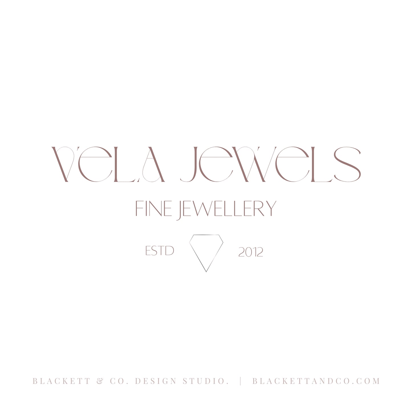 A minimalist brand logo in a delicate serif font and a thin outlined diamond icon below.