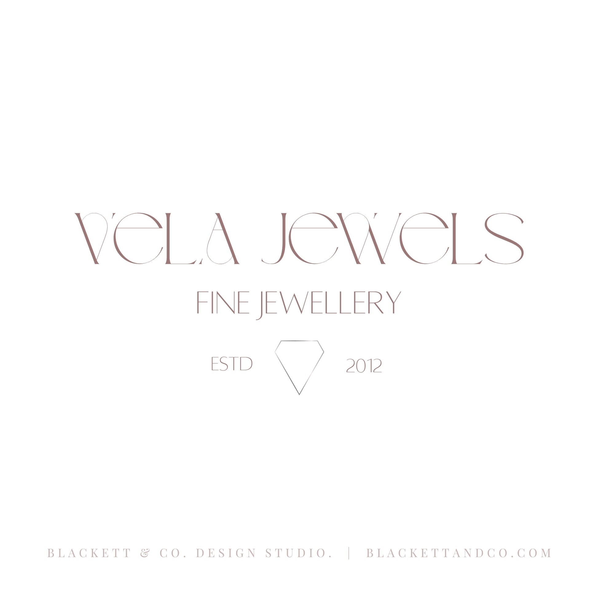 A minimalist brand logo in a delicate serif font and a thin outlined diamond icon below.