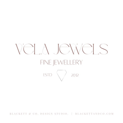 A minimalist brand logo in a delicate serif font and a thin outlined diamond icon below.