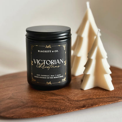 Victorian Christmas soy candle hand poured by Blackett & Co. and soy fir tree shaped candles.
