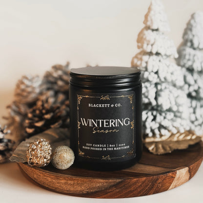 Wintering Season scented natural soy candle by Blackett & Co. handmade in Nova Scotia, Canada.