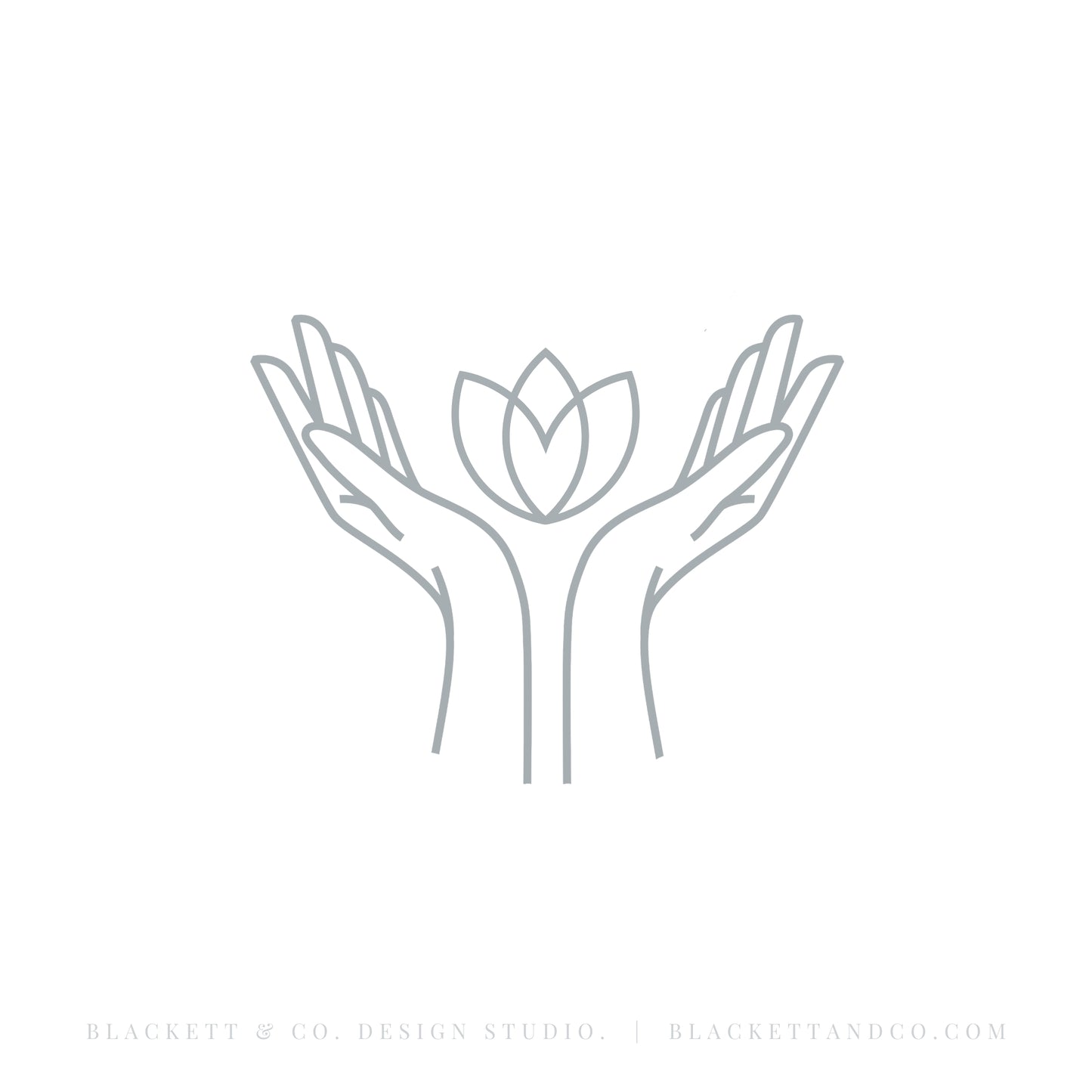 Flow Brand Logo minimalist line art icon depicting two hands holding a lotus flower.