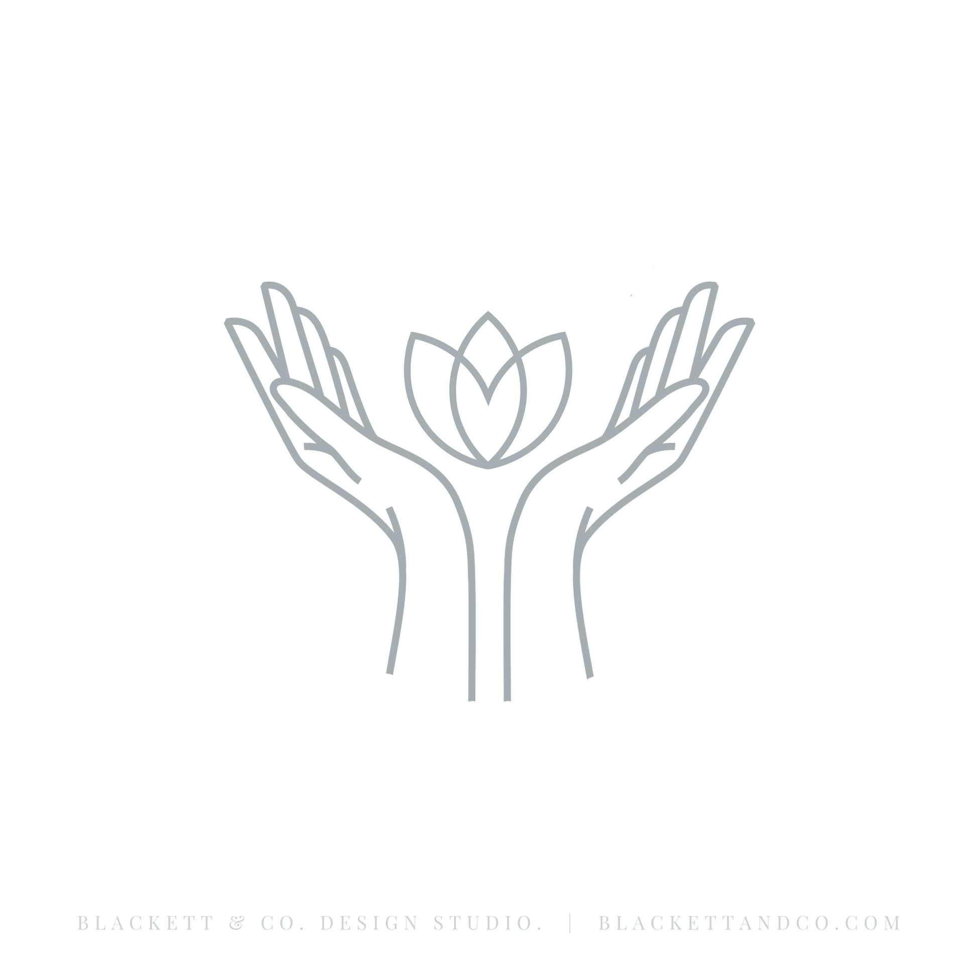 Flow Brand Logo minimalist line art icon depicting two hands holding a lotus flower.