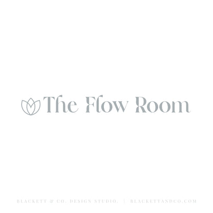 Flow Brand Logo minimalist l logo reading  with a small lotus icon.